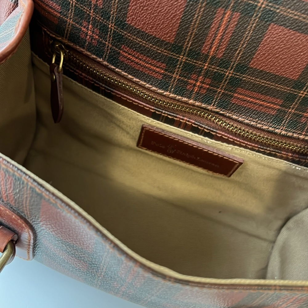 Vintage Ralph Lauren Brown Tartan Plaid Crossbody Messenger Saddle Bag - Picture 11 of 16